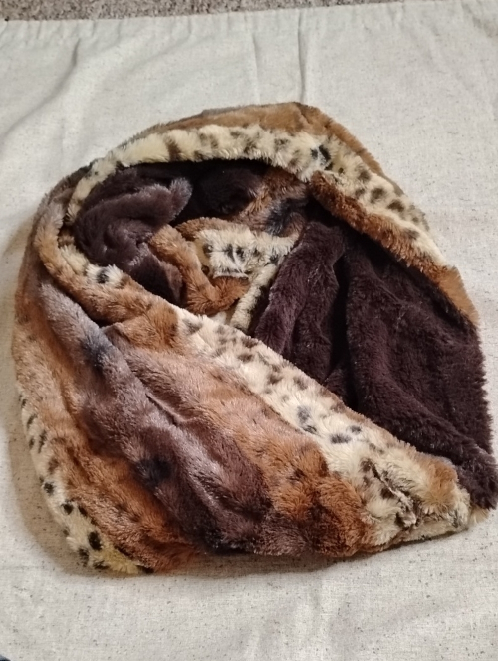Cozy Faux Fur Animal-Print Infinity Scarf - Brown